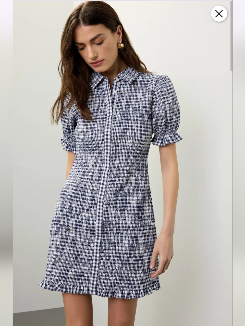 Jason Wu Gingham Navy Smocked Mini Shirt Dress Size 0